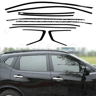 Para Nissan Rogue 2014-20 Brillo Negro Acero Ventana Alféizar Moldura Tira Cubierta Borde Foto 1 de 4