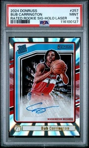Bub Carrington 2024 Panini Donruss Rated Rookie Firma Holo Laser /99 Wizards - Foto 1 di 2