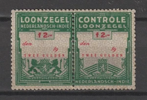 Netherlands Indies Revenue Fiscal Trade Stamps Loonzegel Tax on wages Pair 2.- - Picture 1 of 1