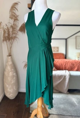 Haute Hippie Size Small 100% Silk Hunter Green Midi Wrap Dress - Image 1 of 4