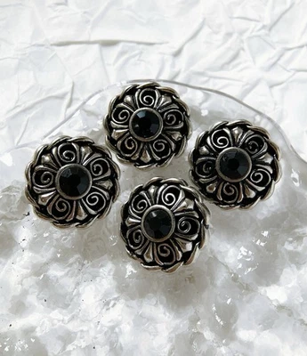 5pcs 20mm Dark vintage silver black gemstone round metal clothing shank buttons - Image 1 of 4