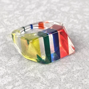 Anillo Grueso Arco Iris Acrílico Rayas Transparente Talla 8.0 Lucite Años 60-70 Retro - Imagen 1 de 10