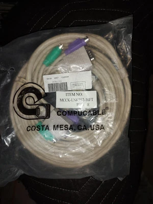 COMPUCABLE® 10' PS/2 KVM Switch Cable Kit  MCCK-LNKPS2-10FT Rev. E  New - Image 1 of 4