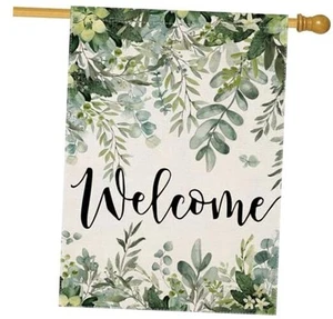 Welcome Spring House Flags for Outdoor Decoration, Watercolor Eucalyptus Large - Picture 1 of 8