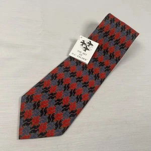 M.C. Escher Men Blue Black Red Dogs Silk Tie NWT - Picture 1 of 8