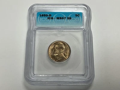 NO RESERVE 1950-D Jefferson Nickel ICG MS67 5 STEPS 5s $.05 NGC Price Guide $525 - Image 1 of 4
