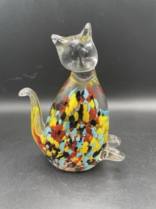 Vintage Murano Stil bunte Katze mundgeblasen Briefbeschwerer - Bild 1 von 6