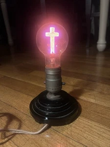 Antique Aerolux 1930’s Neon Crucifix Cross Bulb Black Bakelite ? Base Lamp Light - Picture 1 of 8