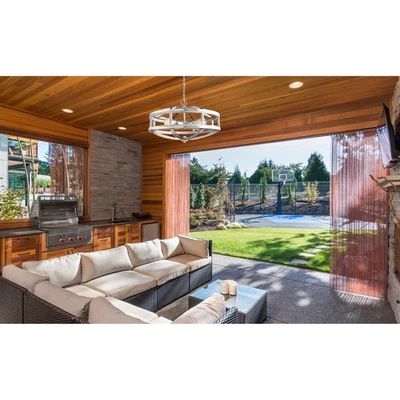 Eglo Montrose 4-Light Chandelier w/ Acacia Wood in Brushed Brushed Nickel - Image 1 of 4