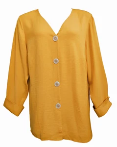 DARK GOLD LONG SLEEVE BUTTON THROUGH TUNIC BLOUSE, SIZE UK 28, LT536 - Picture 1 of 3