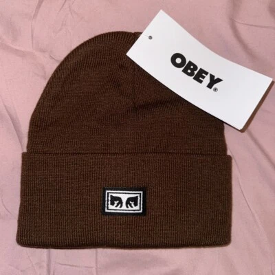 OBEY ICON EYES GORRO TEJIDO Sepia MARRÓN UNISEX Nuevo Con Etiquetas Foto 1 de 3