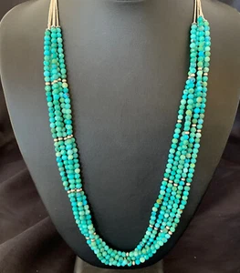 Navajo Sterlingsilber Heishi blau türkis Perlenkette 22"" Anhänger 10921 - Bild 1 von 12