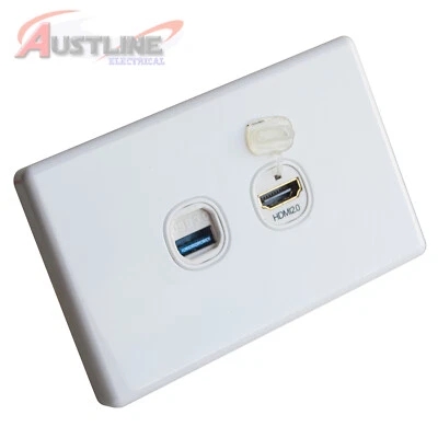 2Port Gang Wall Plate HDMI 2.0 /1.4 Gold Plated F/F & USB 3.0 F/F C-Clip Aw2H2U3 - image 1 of 4