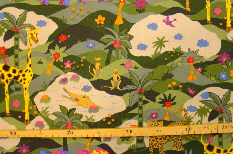 Patchworkstoff (€20/m²) 0,3m Tiere Afrika Urwald 1,1m breit - Bild 1 von 1