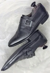 Vintage PIERRE CARDIN Men's 9 M Black Leather Slip-On Monk Strap Loafers - Picture 1 of 12