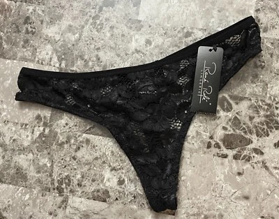 NWT RENE ROFE SMALL BLACK FLORAL STRAPPY BACK VINTAGE RARE THONG PANTIES - Image 1 of 4