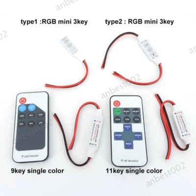 12V mini RGB single Led SMD Strip light 9 11 Key Remote Controller DC connector - Image 1 of 4