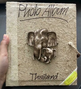 Vintage Souvenir Large Photo album Hand Made 3D Elephants Natural paper Thailand - Picture 1 of 12