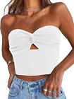 Efan Womens Tube Tops Going Out Cut Out Twist Knot Front Bandeau Ribbed Knit Y2k