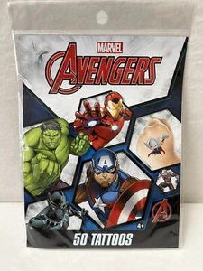 Neu Marvel Avengers 50 temporäre Tattoos Pack SAVVI Party Gefälligkeiten Made USA - Bild 1 von 2