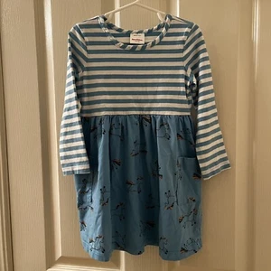 Hanna Andersson Mixie Playdress Dress Blue Striped Unicorn Pockets Size 100 US 4 - Picture 1 of 14