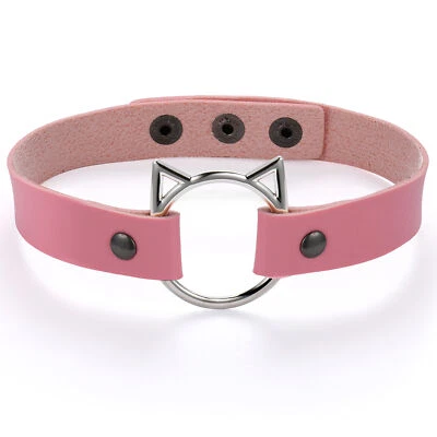 Punk Gótico Orejas de Gato Ajustables Mujeres Cuero Gargantilla Collar Fiesta Joyería Foto 1 de 3