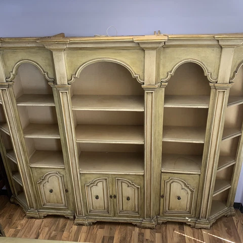 3 pc. VTG 1950s Hand Carved & Painted Wooden Wall Display Cabinets - 115"L 88"H Cover