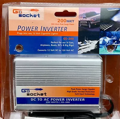 Go Socket 200 Watt Power Inverter  12 Volt DC to 120 AC Cars RV Boats - New - Image 1 of 4
