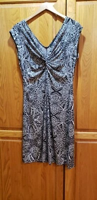 Tiana B Black & White Size L Paisley  Wrap-Style Gathered V-Neck Dress - Image 1 of 4