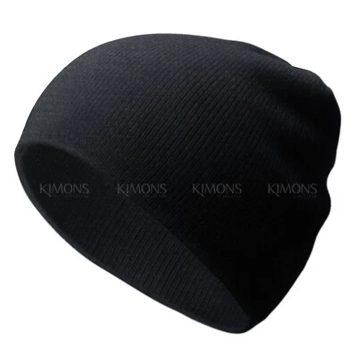 US Short Beanie Cuff Plain Knit Hat Winter Solid Cap Slouchy Skull Ski Men Woman - Image 1 of 4