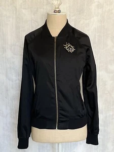 Victoria Beckham Black Satin Embellished Bugs Bomber Jacket Size S/M - Picture 1 of 12