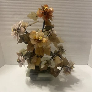 1960s Mid Century Chinese Jade Bonsai Flower Tree Quartz & Semi-Precious Stones - Picture 1 of 9