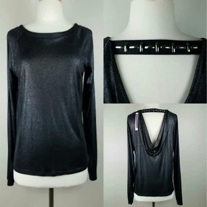 Dylan&Rose schwarz Mettalic Langarm Top Kunstleder Kragen Club Wear Gr. M Neu mit Etikett - Bild 1 von 9