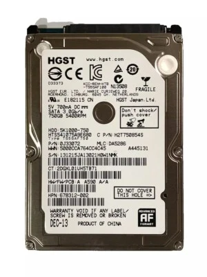 HGST Laptop Hard Disk Drive 750GB HTS541075A9E662 P/N: 0J37012 2.5" SATA - Image 1 of 2
