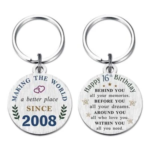 16 Year Old Birthday Keychain Born in 2008 16th Birthday Gift for Boys/Girls - Picture 1 of 6