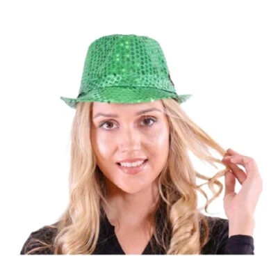 Fedora Verde - Banda Negra - Día de San Patricio - Mardi Gras - Accesorio de Disfraz Foto 1 de 3