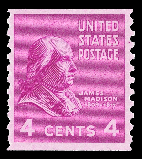 Scott 843 1939 4c Madison Presidential Coil Issue Mint Single F-VF NH Cat $7.50 - Image 1 of 1
