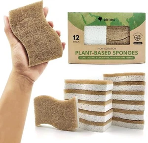 12 Pack Compostable Kitchen Sponges - Cellulose & Coconut Scrubbers - Picture 1 of 8