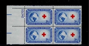 US Scott #1016, Plate Block #24701 1952 Red Cross 3c FVF MNH Upper Left - Picture 1 of 1