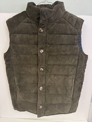 Buffalo Jackson Vest Jackson Suede Leather Down Green M w/Tag Button Zip Proto? - Image 1 of 4