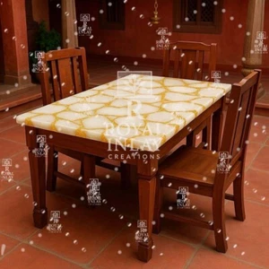 White Quartz Inlay Table with Gold Veins – Handmade Luxury Center Table - Picture 1 of 9