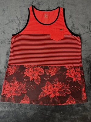 Guess Red Shirt Tank Top Striped Hawaiian Theme Surfer Large 40” Chest Vintage - Image 1 of 4