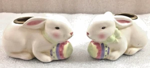 Osterhase Hasen Kerzenhalter Keramik Figuren 2er Set (4"L) - Bild 1 von 4
