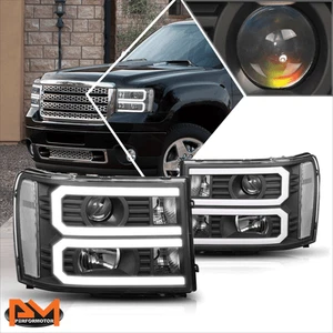 For 07-14 GMC Sierra LED DRL Bar Projector Headlight/Lamps Clear Corner Black - Picture 1 of 7