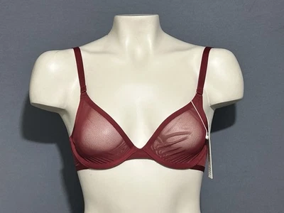 Cuup The Plung Bra 30C Mesh Rouge/burgundy Red Underwired - Image 1 of 4