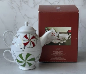 Teiera e tazza impilabile Lenox allegra e brillante menta piperita senza piattino - Foto 1 di 12