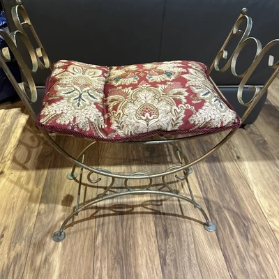 VTG Hollywood Regency Gold Metal Vanity Stool Bench Boudoir Art Deco MCM 23”x24” - Image 1 of 4