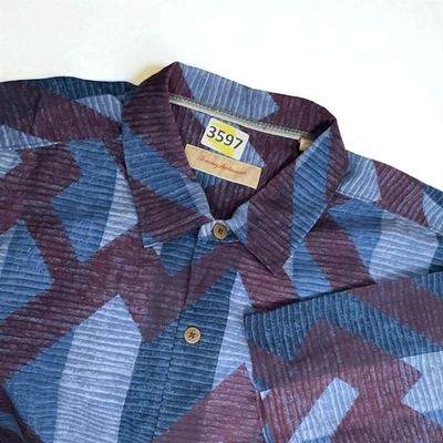 TOMMY BAHAMA 100% Silk Washable Shirt Men's 2XL  Blue Short Sleeve Button Down - Image 1 of 4