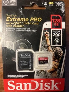 SanDisk Extreme PRO Memory 128GB Micro SDXC UHS-1 Card w/ Adapter Class 10 - Photo 1 sur 2
