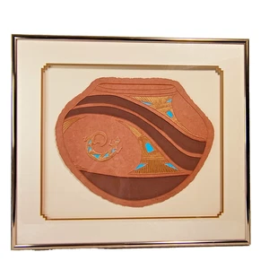 Nancy J Young "Lagarto Mimbres" De Colección Papel de Arte del Suroeste Fundido Enmarcado Firmado - Imagen 1 de 21